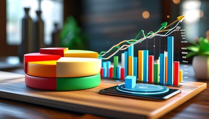 Wall Mural - Visual comparison of passive and active investment strategies through a striking 3D pie chart design