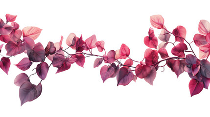 A line of leaves with a pink and orange hue. The leaves are arranged in a way that they look like they are growing on a stem. The image has a serene and peaceful mood