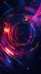 Wall Mural - vibrant abstract background featuring circular patterns and bright neon colors, perfect for technolo