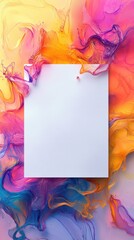 Wall Mural - vibrant abstract background featuring colorful swirls surrounding a blank paper, perfect for creativ