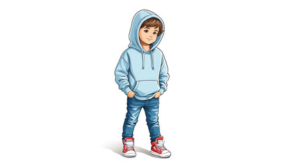 Poster - Child wearing fleece hoodie and jeans on plain white background