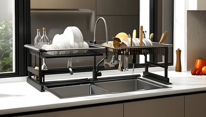 Versatile adjustable dish drying rack for efficient kitchen space management