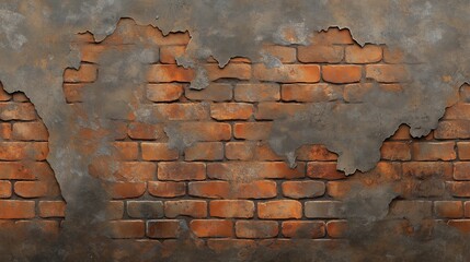 Weathered brick wall with peeling paint.