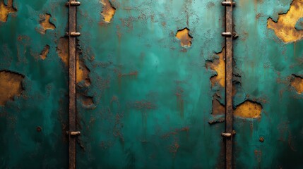 Canvas Print - Weathered teal metal surface with rusty accents.