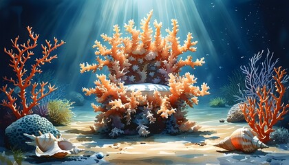 Underwater Coral Throne Illuminated by Ethereal Light