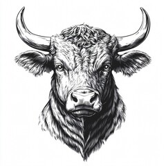 Wall Mural - Bull Head Black and White Line Art Illustration