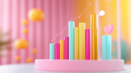 Poster - Colorful 3D Bar Graph with Pink Heart and Line Graph.