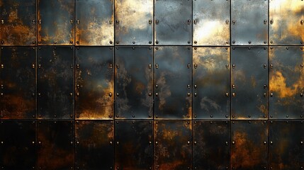 Wall Mural - A close-up shot of a metal wall with a distressed, aged finish.