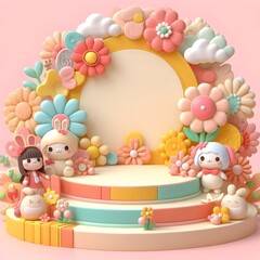 Sticker - 3D decorative arrangement with flowers for children