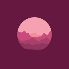 Nature mountains landscape illustration in circle.