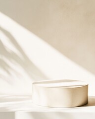 Aufkleber - Minimalist Soft Gold Round Podium on White Background with Shadows - Modern Monochromatic Aesthetic