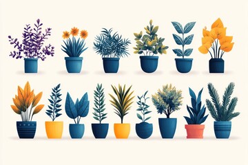 Collection of Colorful Illustration of Houseplants in Pots