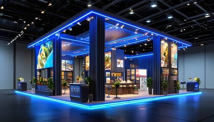 Wall Mural - Contemporary Trade Show Exhibit Showcasing Innovative Design with Blue LED Illumination