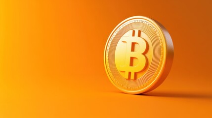 Golden Bitcoin on Orange Background