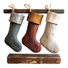 Boho Christmas stocking holders, wooden, rustic finish, minimalistic holiday decor