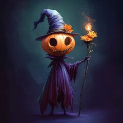 Poster - Jack-O-Lantern Wizard with a Magic Wand