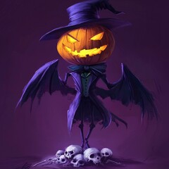 Canvas Print - Jack-o'-lantern with Wings and Skull Pile