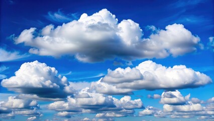 Wall Mural - fluffy white clouds in a clear blue sky, cloudscape, weather, nature, fluffy, sky, peaceful, serene