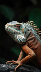 Canvas Print - A lizard with a red tongue is sitting on a branch