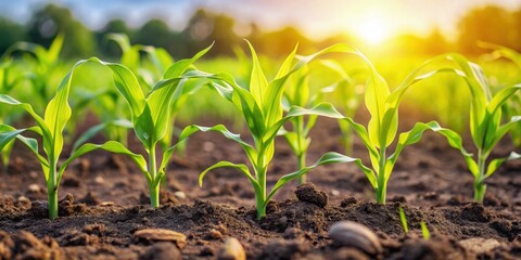 Wall Mural - Lush fresh corn sprouts thriving on a sustainable farm plantation, fresh, corn, sprouts, harvest, thriving, modern