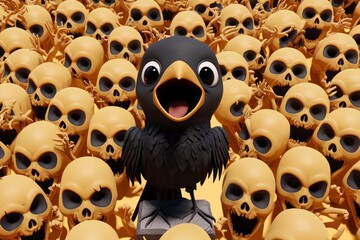 Poster - Black Bird Among Skulls