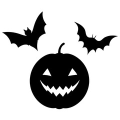 Wall Mural - Halloween background with pumpkin and bats house transparent background