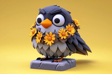 Wall Mural - Cute Cartoon Bird with Flower Crown