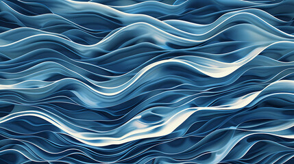 Poster - Abstract blue and white waves flow and ripple in a 3D pattern.