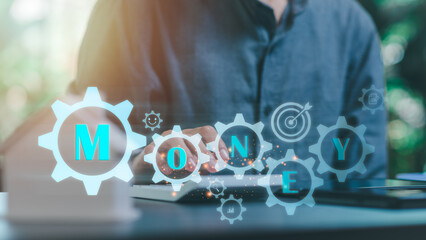 Aufkleber - concept of finance and investment ,profit growth ,financial graphical and statistical analysis ,Stock and currency fund ,bank interest ,high return investment ,financial risk management planning