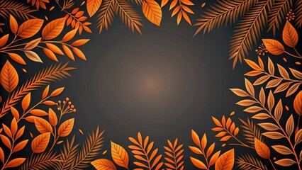 Wall Mural - Black and orange background with leaves and branches, autumn, fall, foliage, nature, seasonal, vibrant, colorful, textured