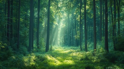  Peaceful forest scene with tall trees and a light breeze, symbolizing a deep breath of fresh air Wellness, Greenery, breathe, forest
