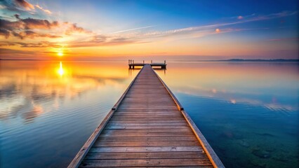 Wall Mural - A tranquil pier stretching out into calm water at sunrise, tranquil, pier, serene, water, sunrise, peaceful, dock