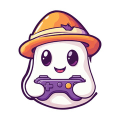 Wall Mural - A cute ghost playing video games