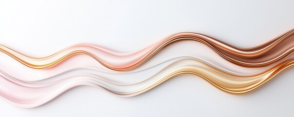 Poster - Abstract Gold, Peach, and White Wavy Lines on White Background.