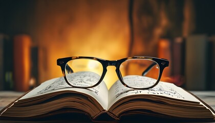 Exploration of Knowledge: Eyeglasses on an Open Journal Reflecting the Journey of Discovery and Academic Enlightenment