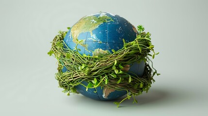 Earth Globe Wrapped in Green Vines and Leaves  Concept of Sustainability