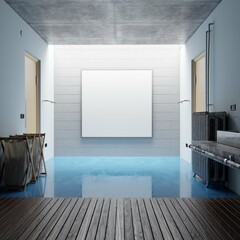 Wall Mural - modern bathroom showroom interior background with poster mockup. 3d rendering