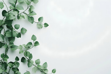 Canvas Print - Fresh green leaves on a white background, with a copy space on the right side.