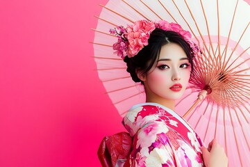 Wall Mural - portrait young japanese woman in traditional kimono