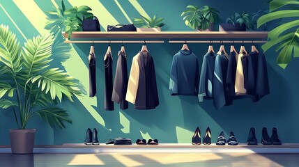 Poster - Stylish Closet with Clothes and Plants