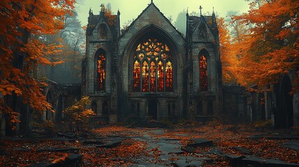 Wall Mural - A Gothic Church in the Forest.