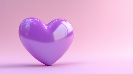 Wall Mural - 3d realistic glance purple heart staying on the pastel background 