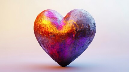 Wall Mural - A 3D heart with a grainy, colorful look, like something from the year 2000. It has a rough texture and a light and shadow effect, making it stand out against a white background