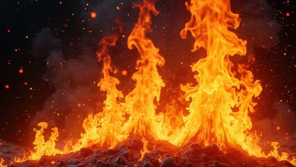 Fiery Display: A Captivating Visual of Flames Engulfing the Night, Highlighting the Intensity and Warmth of a Raging Fire.