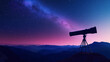 © Elena - A large telescope on a remote mountain under a starry night sky, pointing towards the cosmos.,concept of space, cosmic science, banner for world space day
