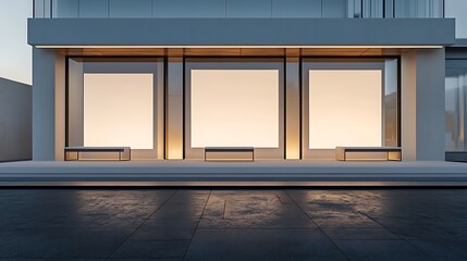 Canvas Print - Modern Storefront with Illuminated Windows