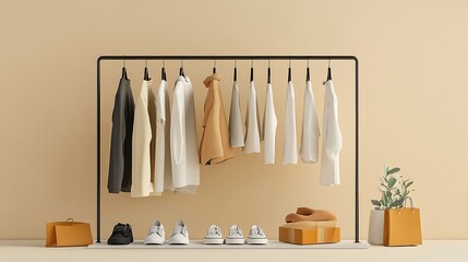 Minimalist Clothing Display with Neutral Tones and Natural Elements