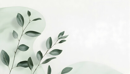 Canvas Print - Minimalist green leaves on a white background with soft light.