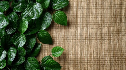 Poster - Green Leaves on a Bamboo Mat : Generative AI