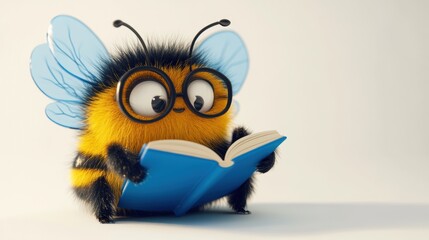 Canvas Print - Bee Reading Book.